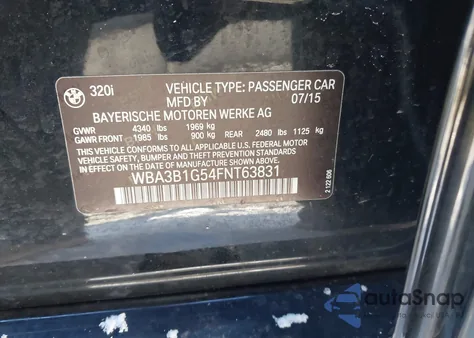 2015 BMW 320I z USA, uszkodzony, nr VIN WBA3B1G54FNT63831